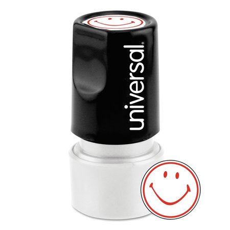 Universal Round Message Stamp, SMILEY FACE, Pre-Inked/Re-Inkable, Red UNV10080